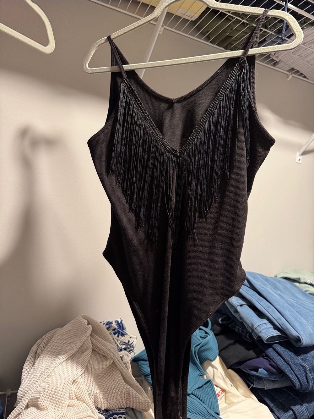 Black Fringe V-Neck Women's Tank Top